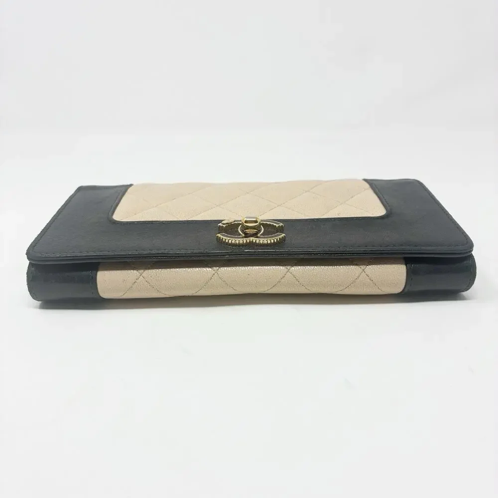 Chanel Mademoiselle Quilted Wallet in Black and Beige